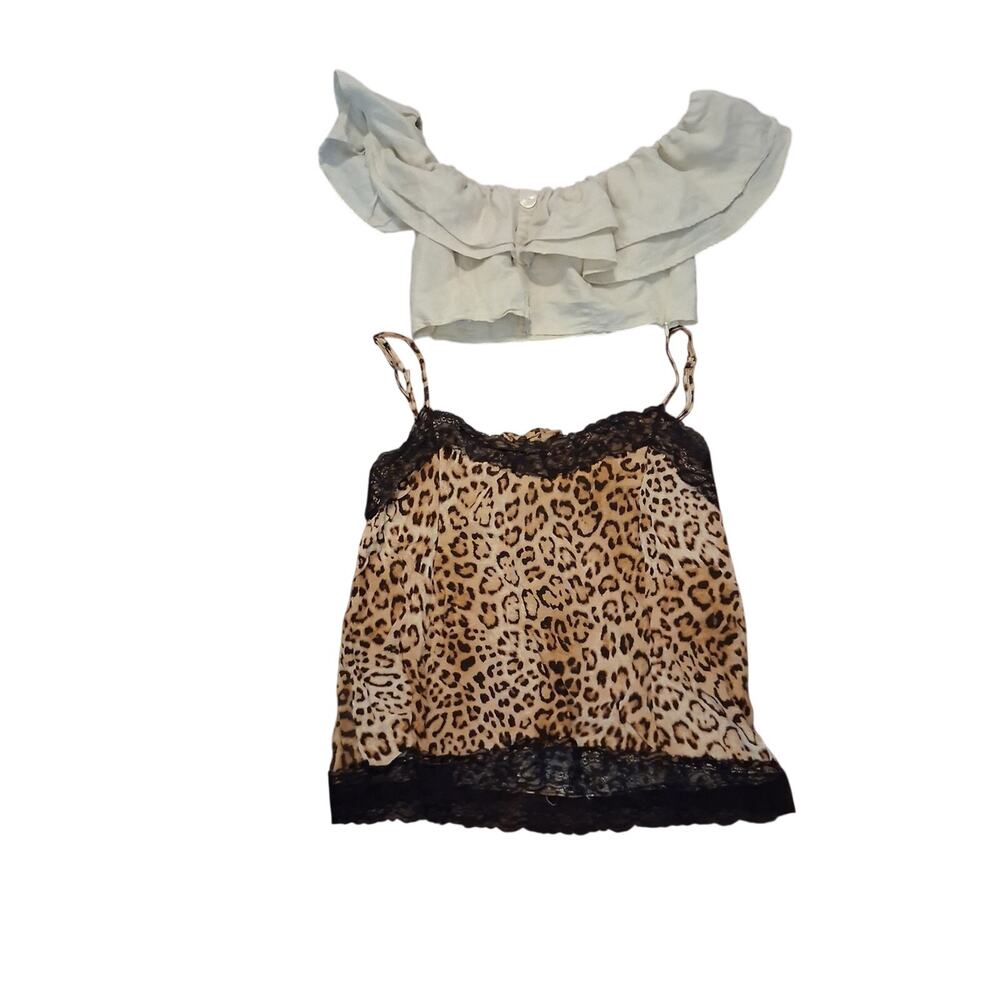 Zara Leopard Print Lace-Trim Cami - Tan Crop Top Bundle Summer Coquette Vacation - Picture 3 of 8